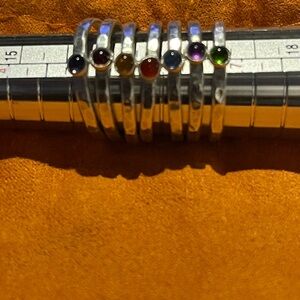 (7) chakra stone stacking ring set in 1mm sterling silver rings size 7